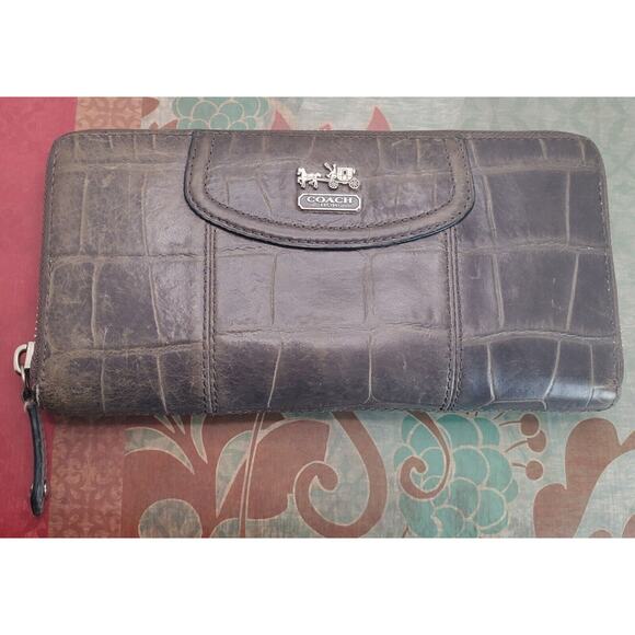 Coach | Bags | Coach Accordion Madison Gray Crocodile Embossed Leather ...